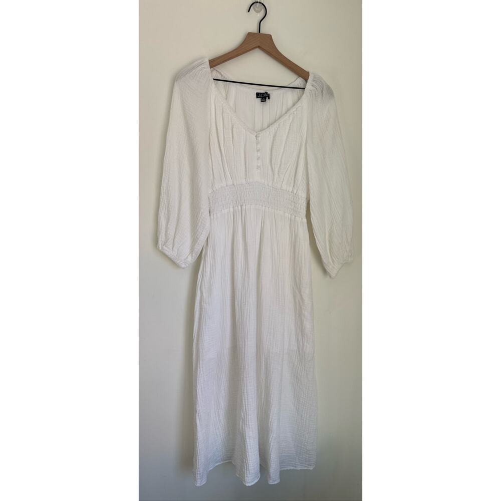 J. Crew Factory White Long-Sleeve Smocked Waist Maxi Dress - Picture 2 of 8